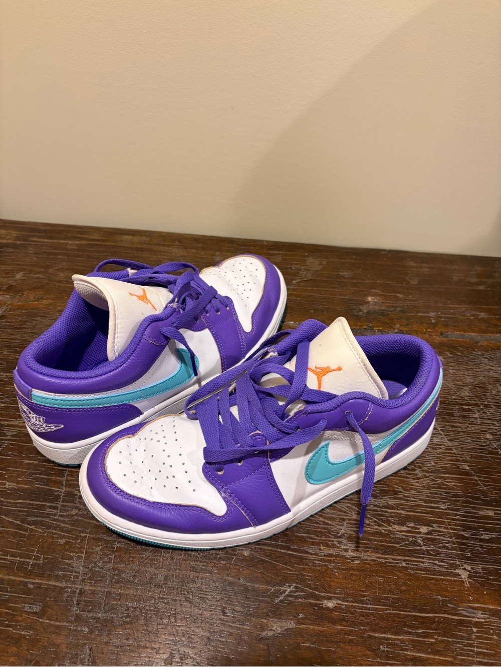 Jordan Low-Top Sneakers in Purple, White and Teal